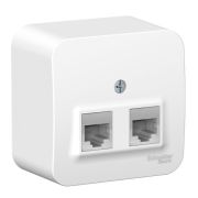 BLANCA розетка RJ11+RJ45, 2-местная, кат. 5Е, открытой установки, белый (BLNIA045111) Розетка компьютерная + телефонная с изолированной пластиной
