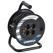 Удлинитель на катушке УК30 с термозащитой 4 места 2P+PE 30м 3х1,0мм2 GENERICA (WKP10-10-04-30-G) Удлинитель на катушке с термозащитой