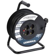 Удлинитель на катушке УК40 с термозащитой 4 места 2P+PE 40м 3х1,0мм2 GENERICA (WKP10-10-04-40-G) Удлинитель на катушке с термозащитой