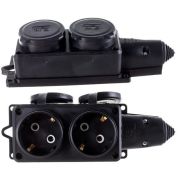 Розетка (колодка) двухместная с заглушками «КОМПАКТ» каучук черная (1788) Розетка (колодка) однофазная