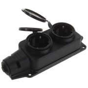 Розетка (колодка) двухместная с заглушками каучук черная (1027) Розетка (колодка) однофазная