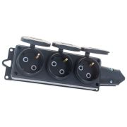 Розетка (колодка) трехместная с заглушками «КОМПАКТ» каучук черная (1323) Розетка (колодка) однофазная
