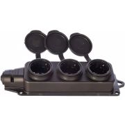 Розетка (колодка) трехместная с заглушками еврослот каучук черная (602230) Розетка (колодка) однофазная