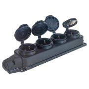 Розетка (колодка) четырехместная с заглушками каучук черная (1029) Розетка (колодка) однофазная