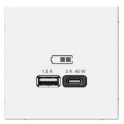 ArtGallery розетка USB тип-A+C 45Вт, скрытой установки, механизм, белый (GAL000129) Розетка USB